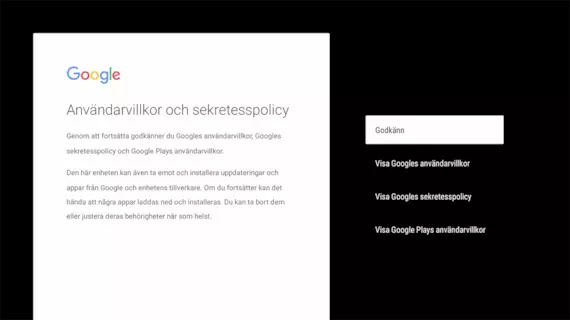 Godkänna Googles villkor och hantering av personuppgifter