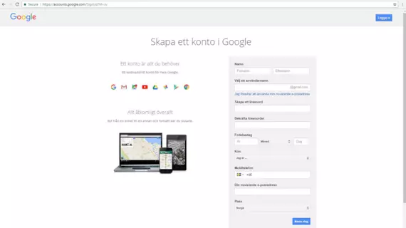 Skapa ett konto i Google